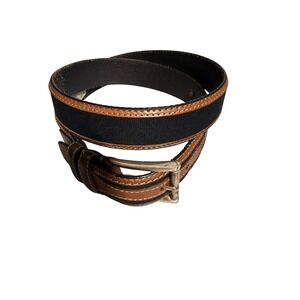 Goody's Mens Brown Leather Black Canvas Inlay Belt Size 34